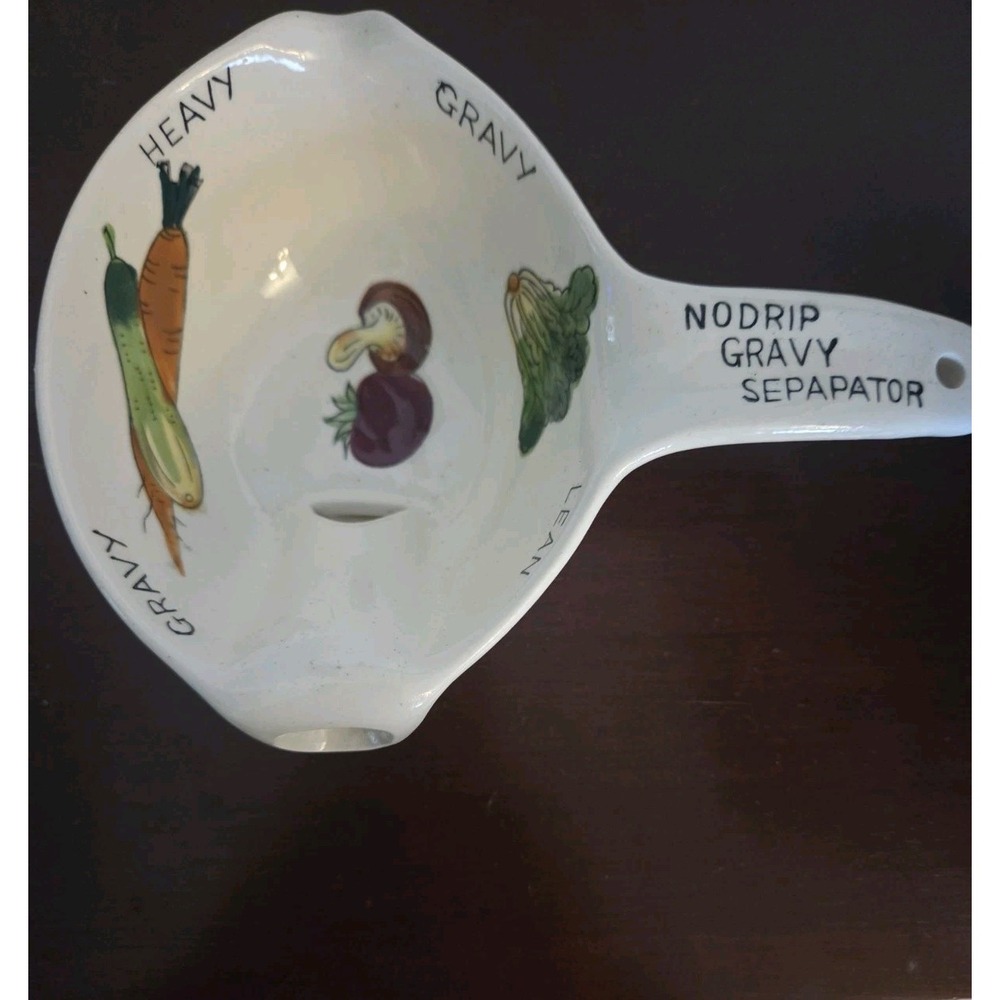 Vtg Zucchini Carrot Radish Ceramic No-Drip Gravy Boat Separator 1960's Japan